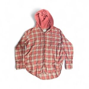 American Eagle Pink Plaid Hooded Button Front Sweatshirt Hoodie Large Girls GUC